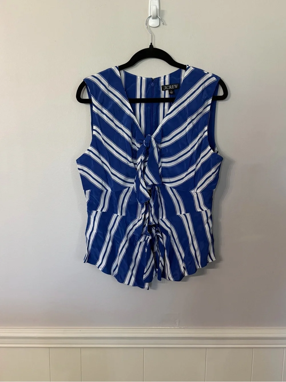 J. Crew Women’s Blue and White Striped Tie-Front Sleeveless Top Sz 14 NWT